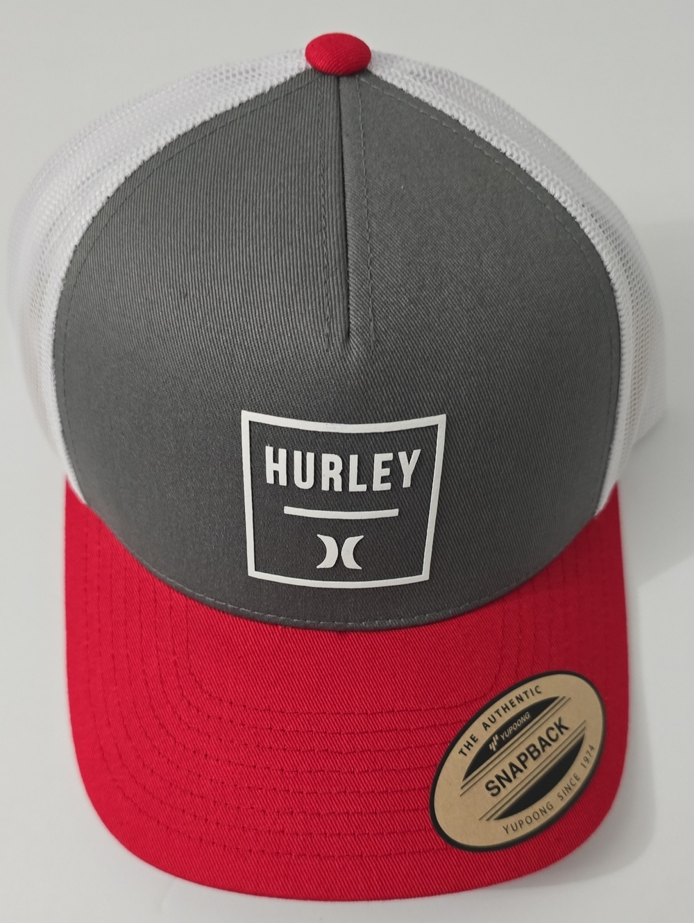 Hurley Gray, White & Red Trucker Snapback Hat